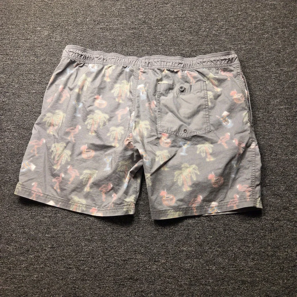 GoodFellow & Co Swim Trunks Mens XL Grey Flamingo Tropical Neon Print Beach Pool